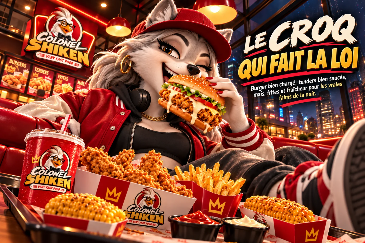 Publicidad Colonel Shiken : Hamburguesa, tiras crujientes y papas fritas