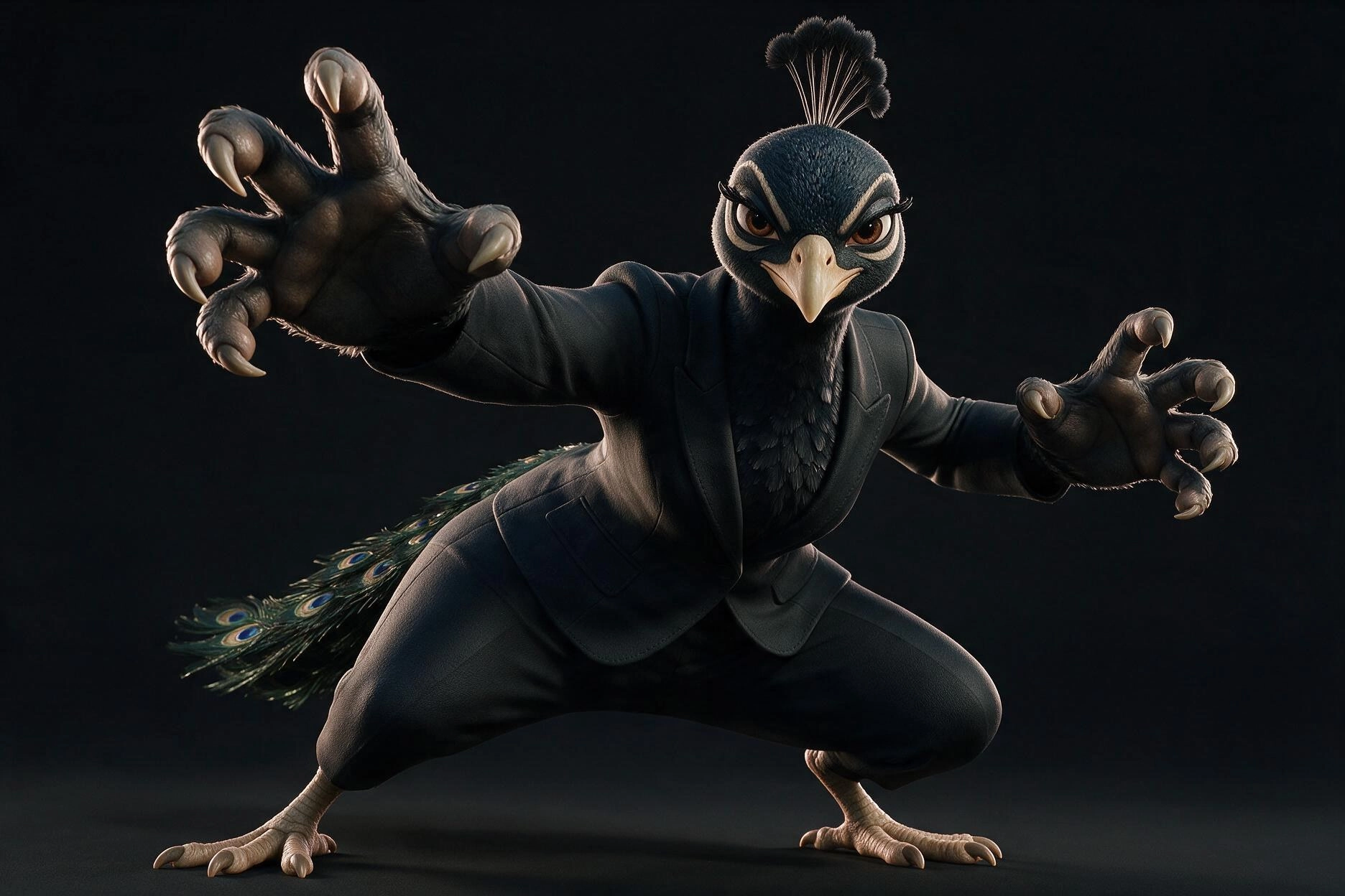 Die BARONNE NOIRE in Actionpose in ihrem schwarzen Kostüm