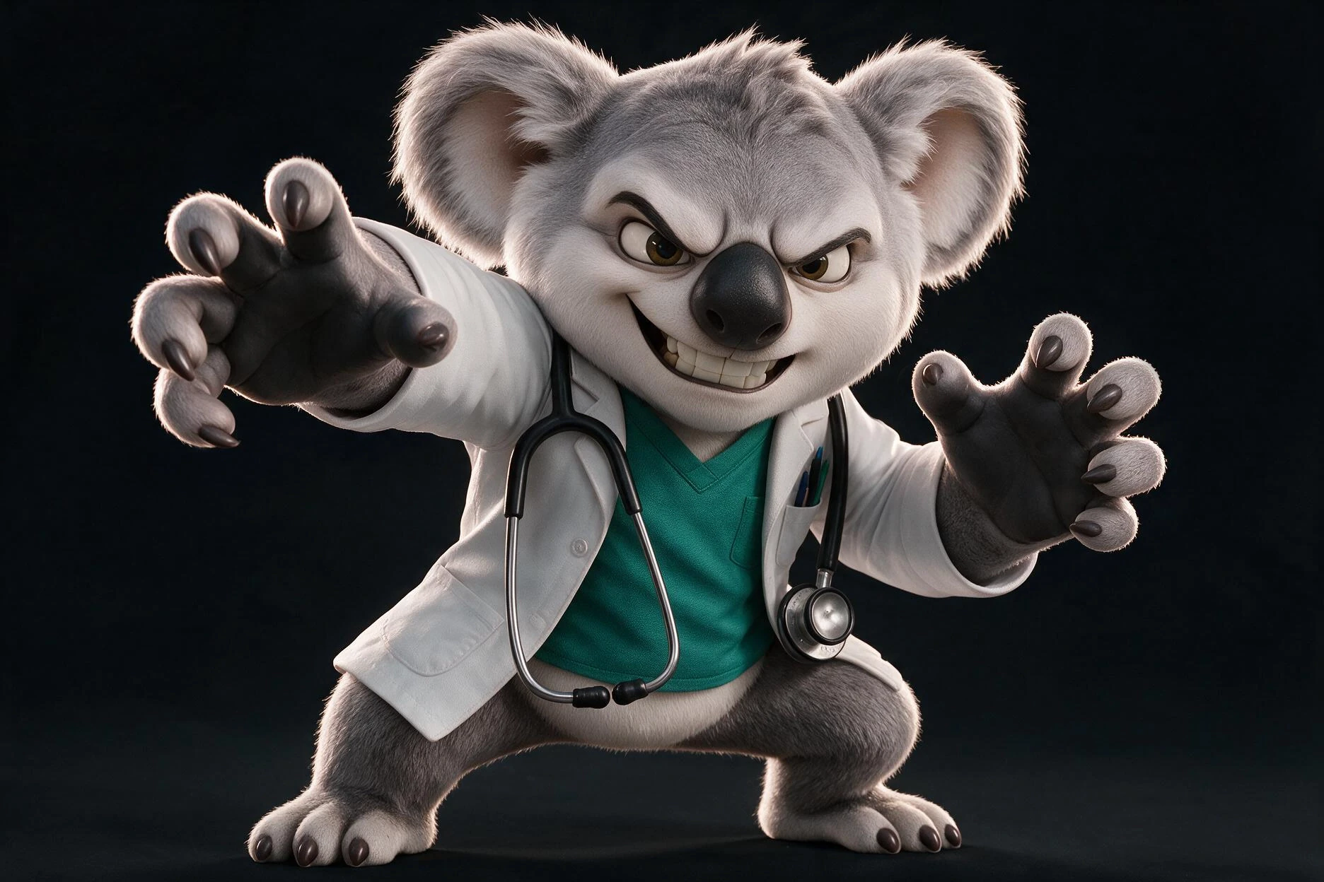 DOCTEUR SMILEY streckt mit einem breiten Lächeln die Arme zur Kamera aus