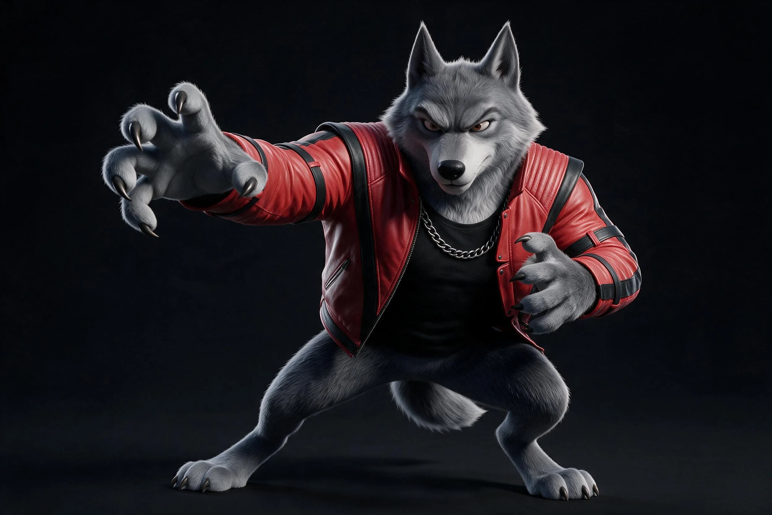THRILL in Actionpose in seiner roten Jacke