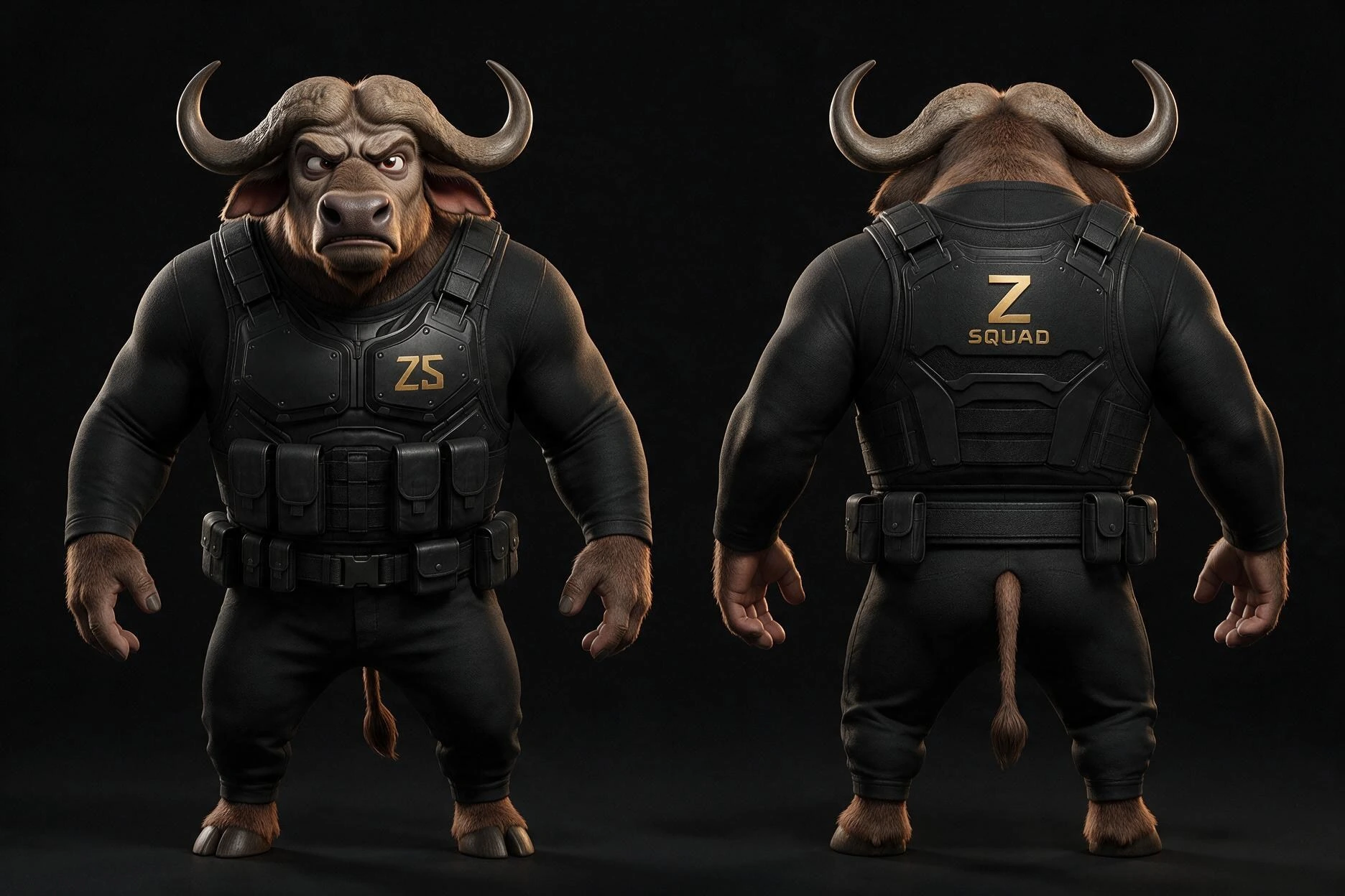 Z SQUADの制服姿のBUFFALOを正面と背面から描いた姿
