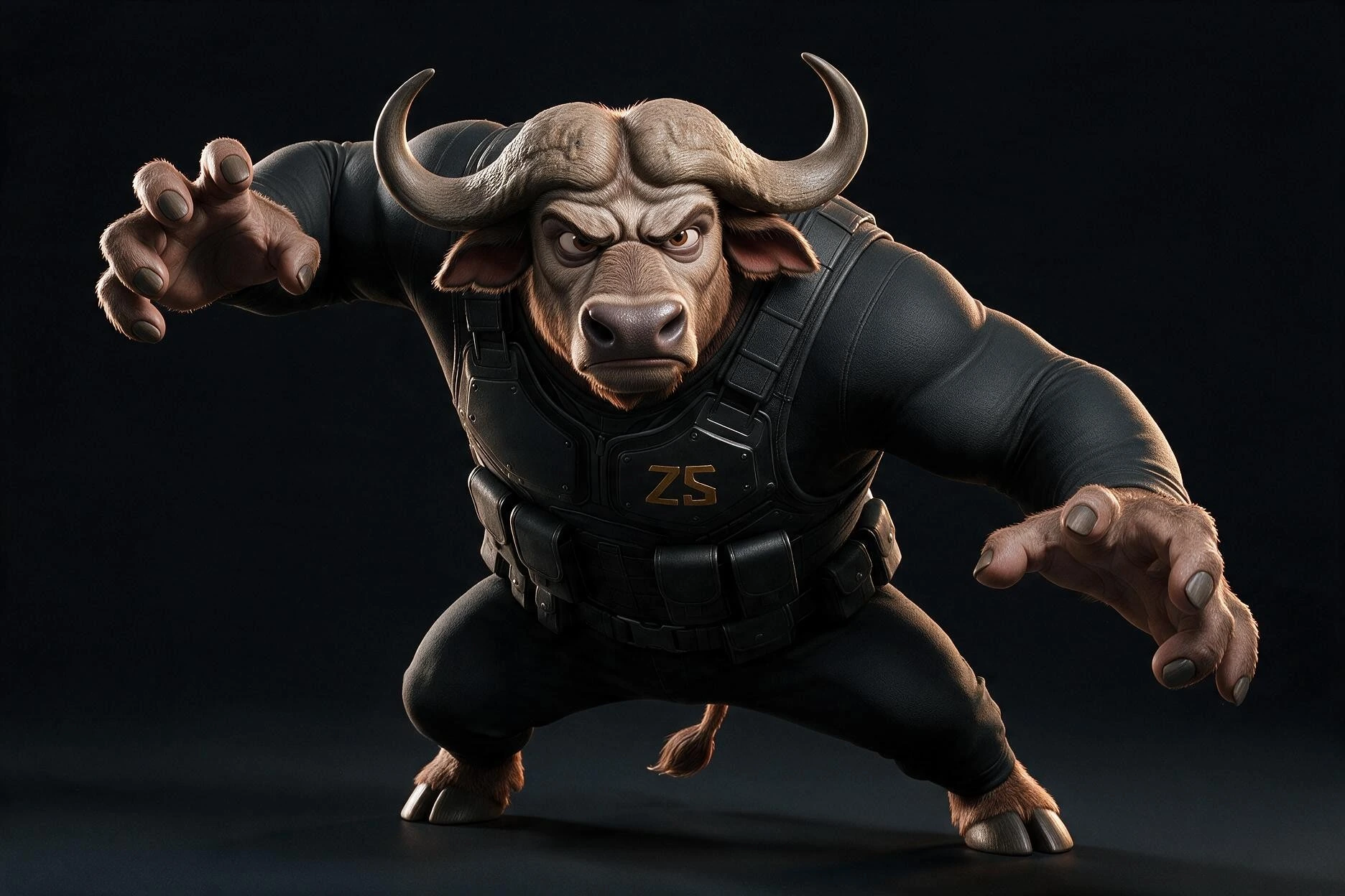 Z SQUADの制服姿で出動時の構えを取るBUFFALO
