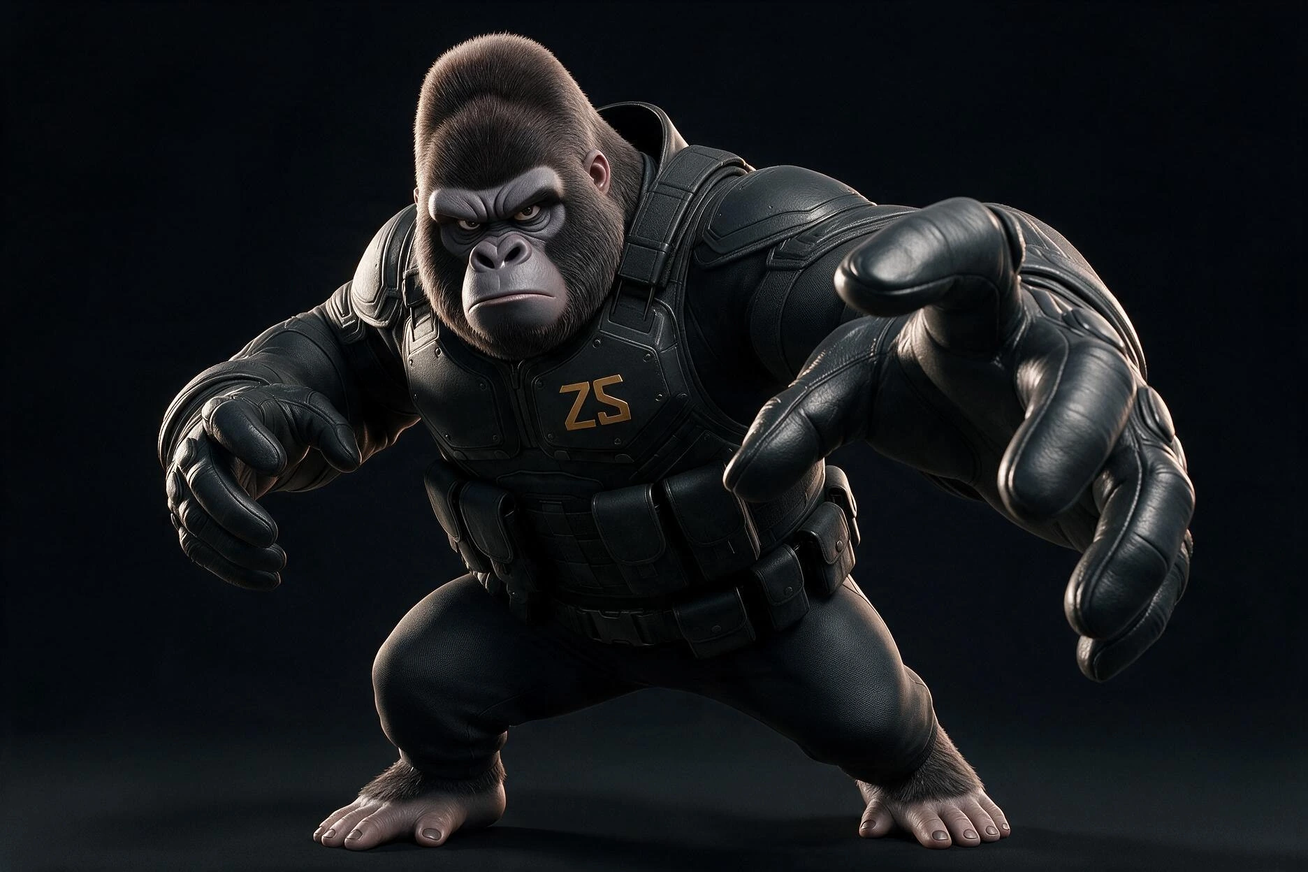 DJUMANJI en posición de intervención con su uniforme de la Z SQUAD
