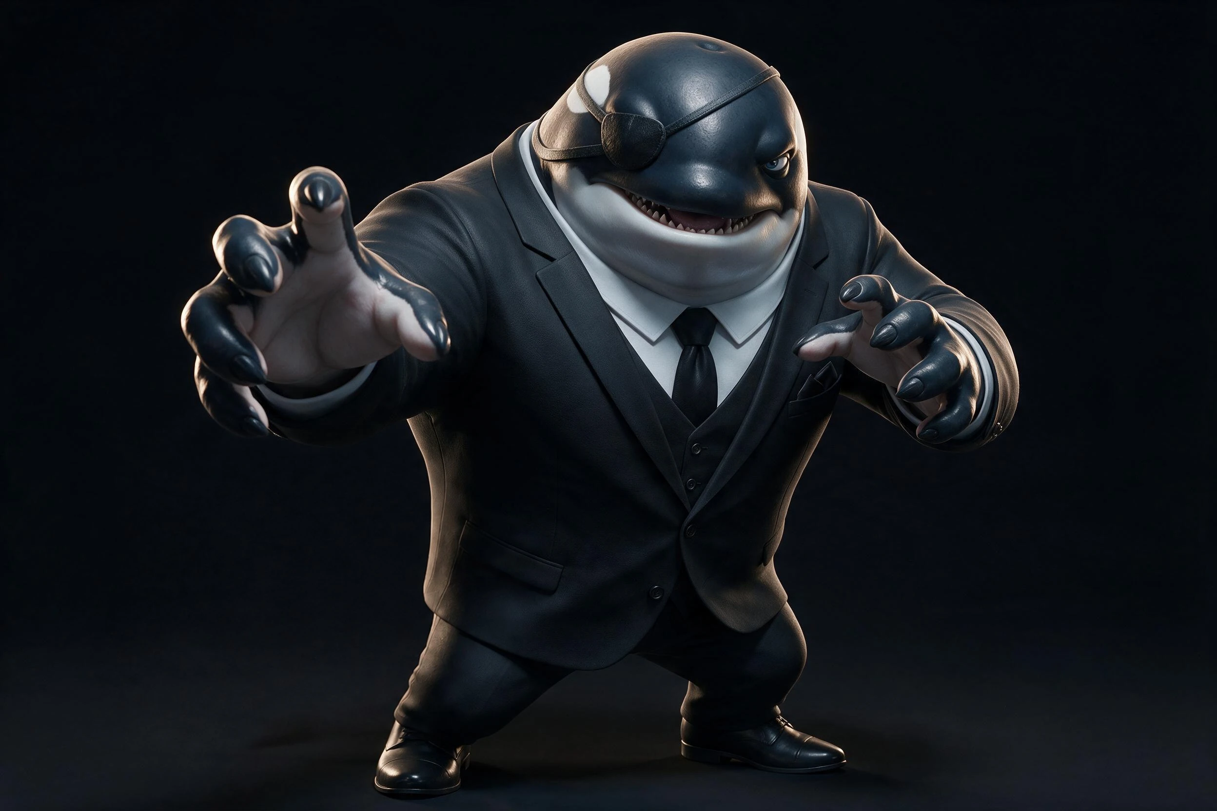 WILLY en pose de acción con su traje negro