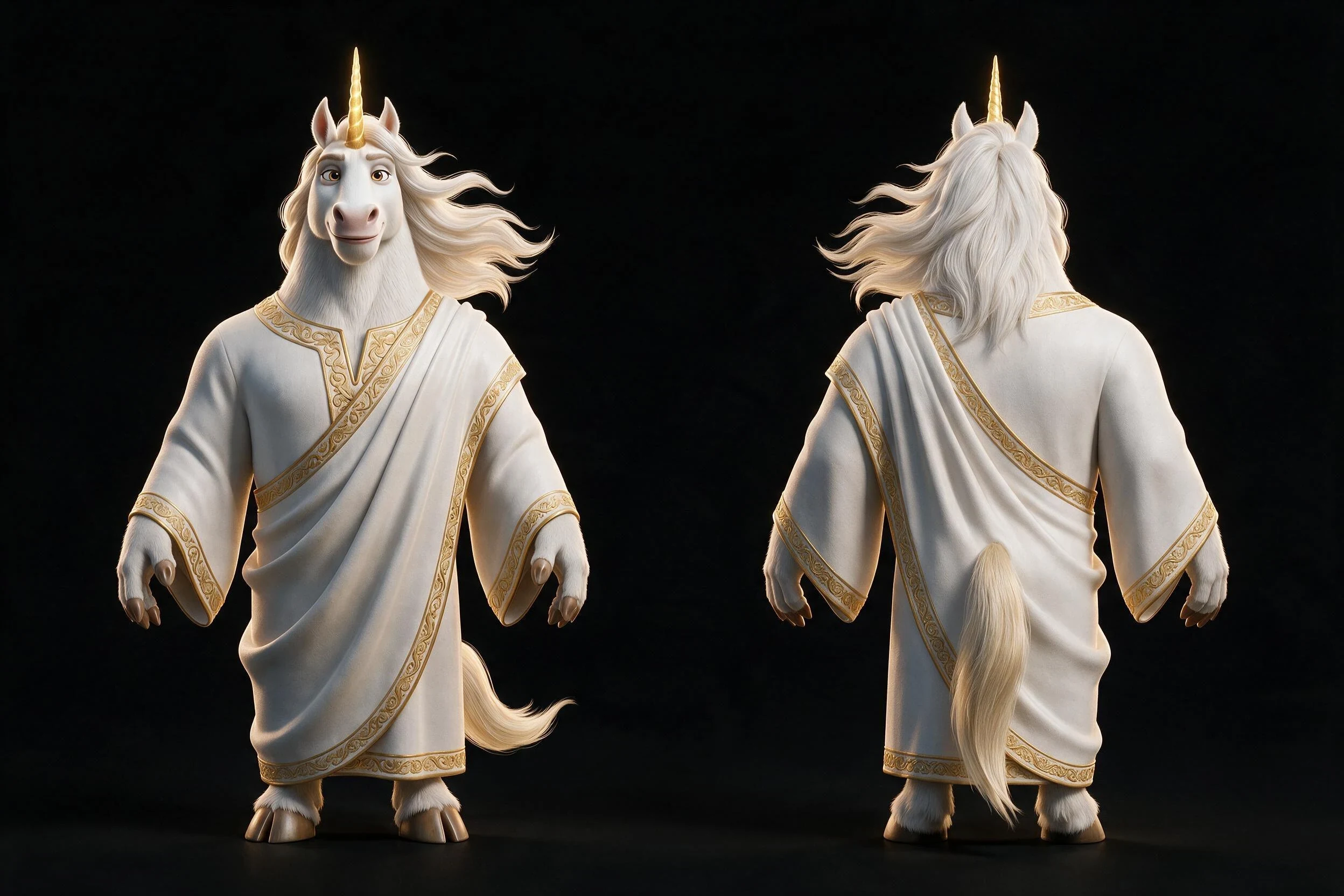 Referenzbogen von LE DIVIN von vorn und hinten in seinem weißen und goldenen Outfit