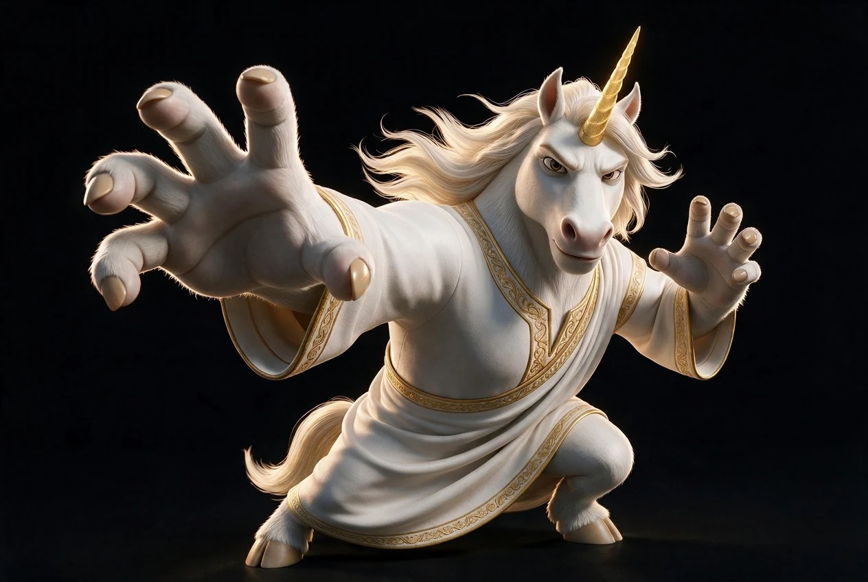 LE DIVIN in Actionpose in seinem weißen und goldenen Outfit