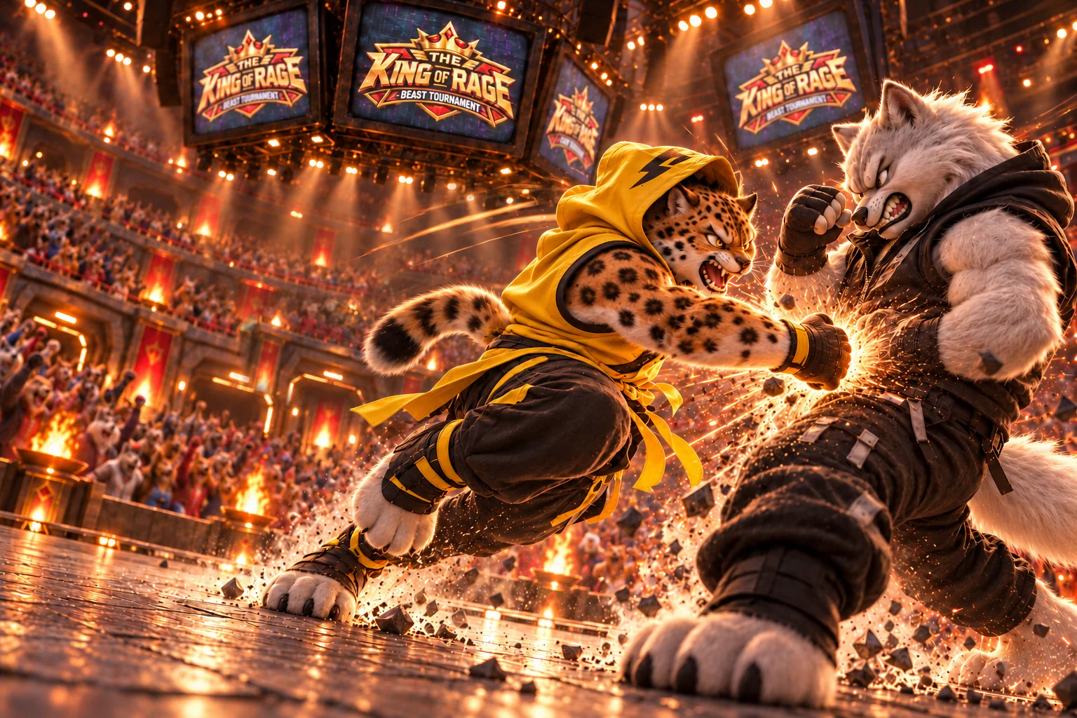 Two fighters clash in the KING OF RAGE arena