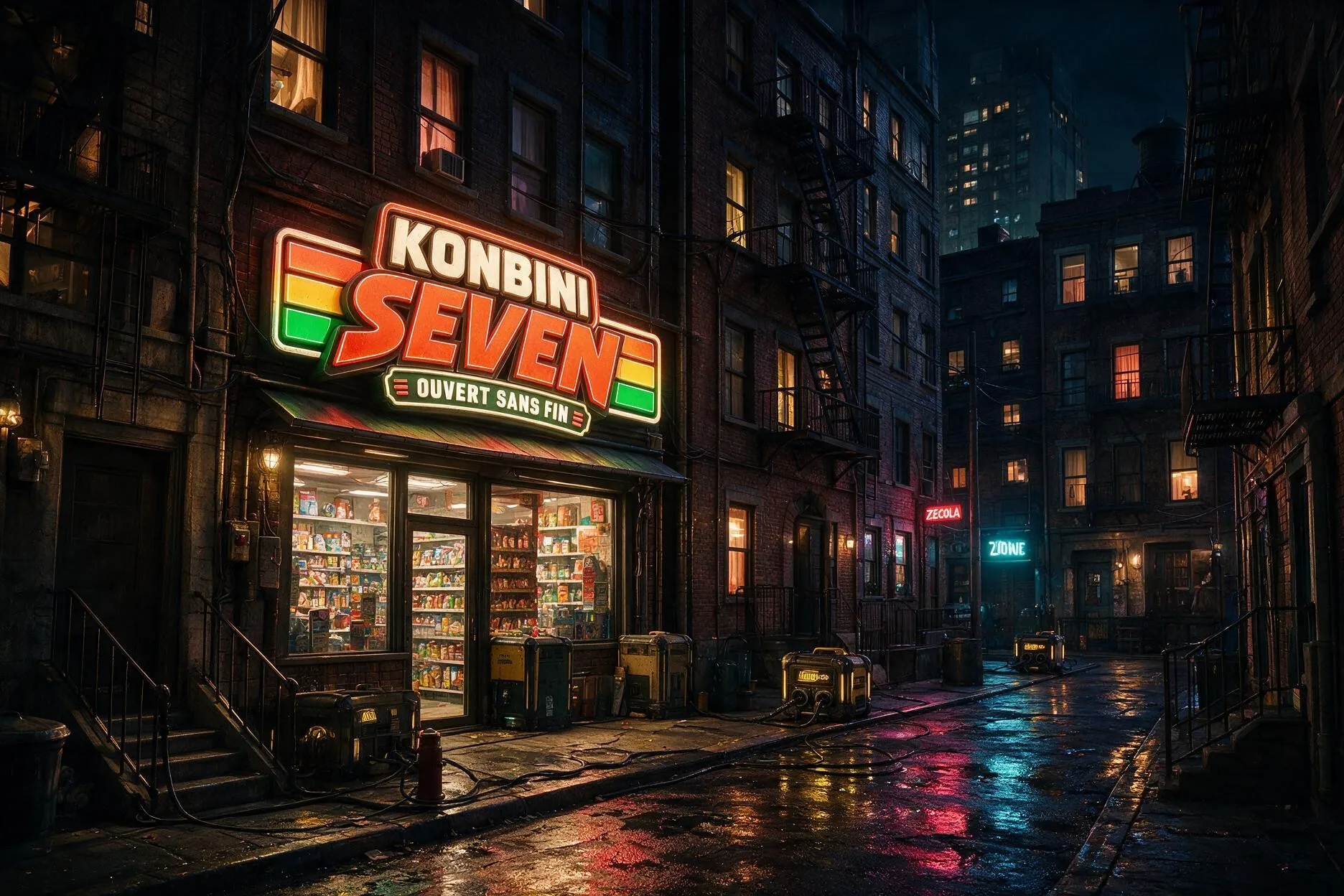 Comercio nocturno Konbini Seven impulsado por baterías Electric Quantic en la Gran Grieta
