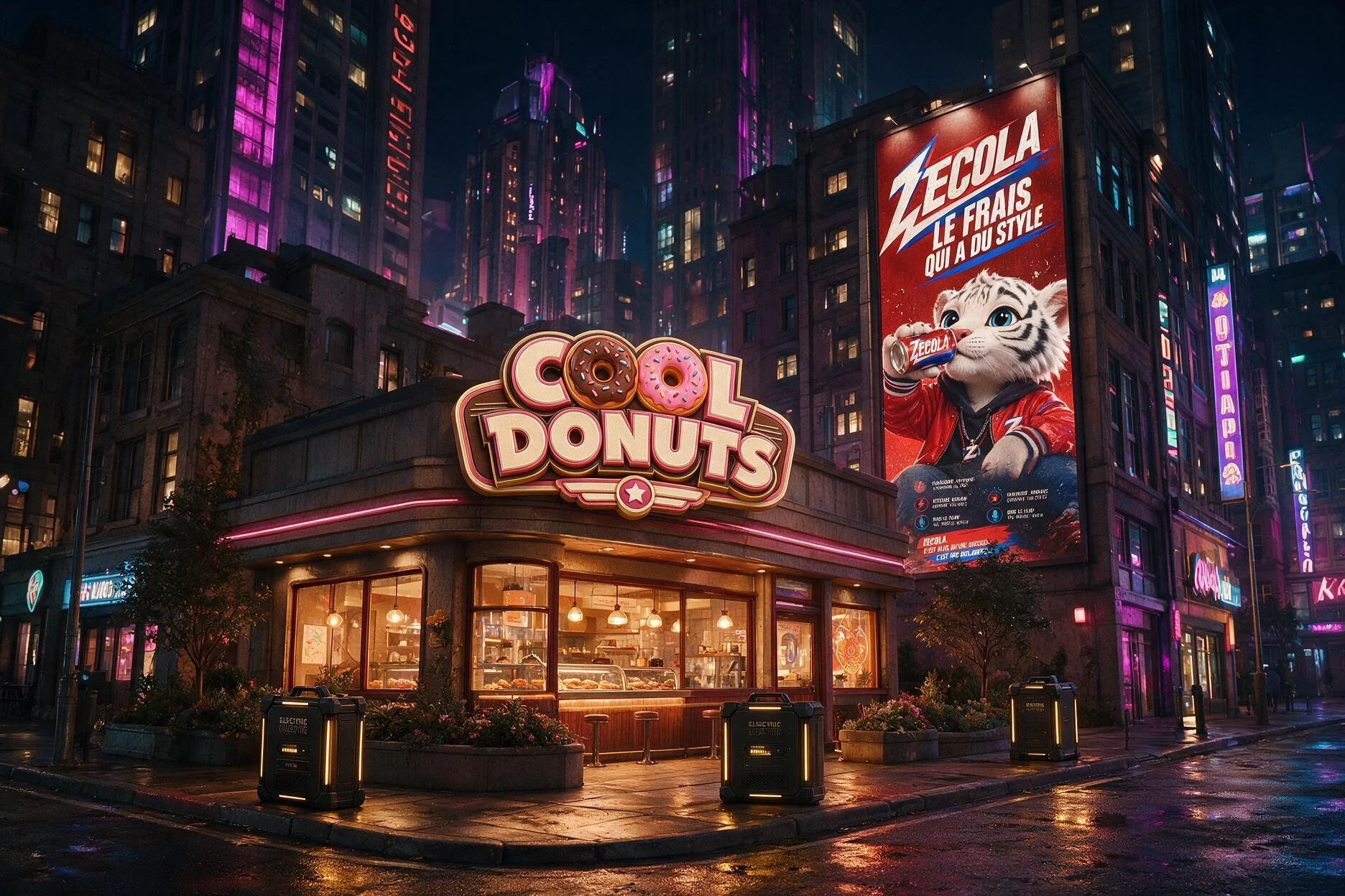 La Vallée 밤거리의 Cool Donuts 매장