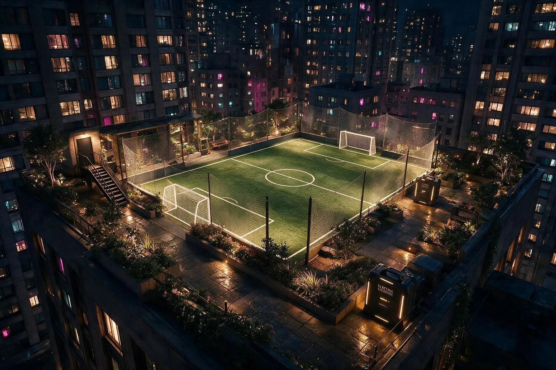 La Vallée 타워 옥상에 조성된 축구장