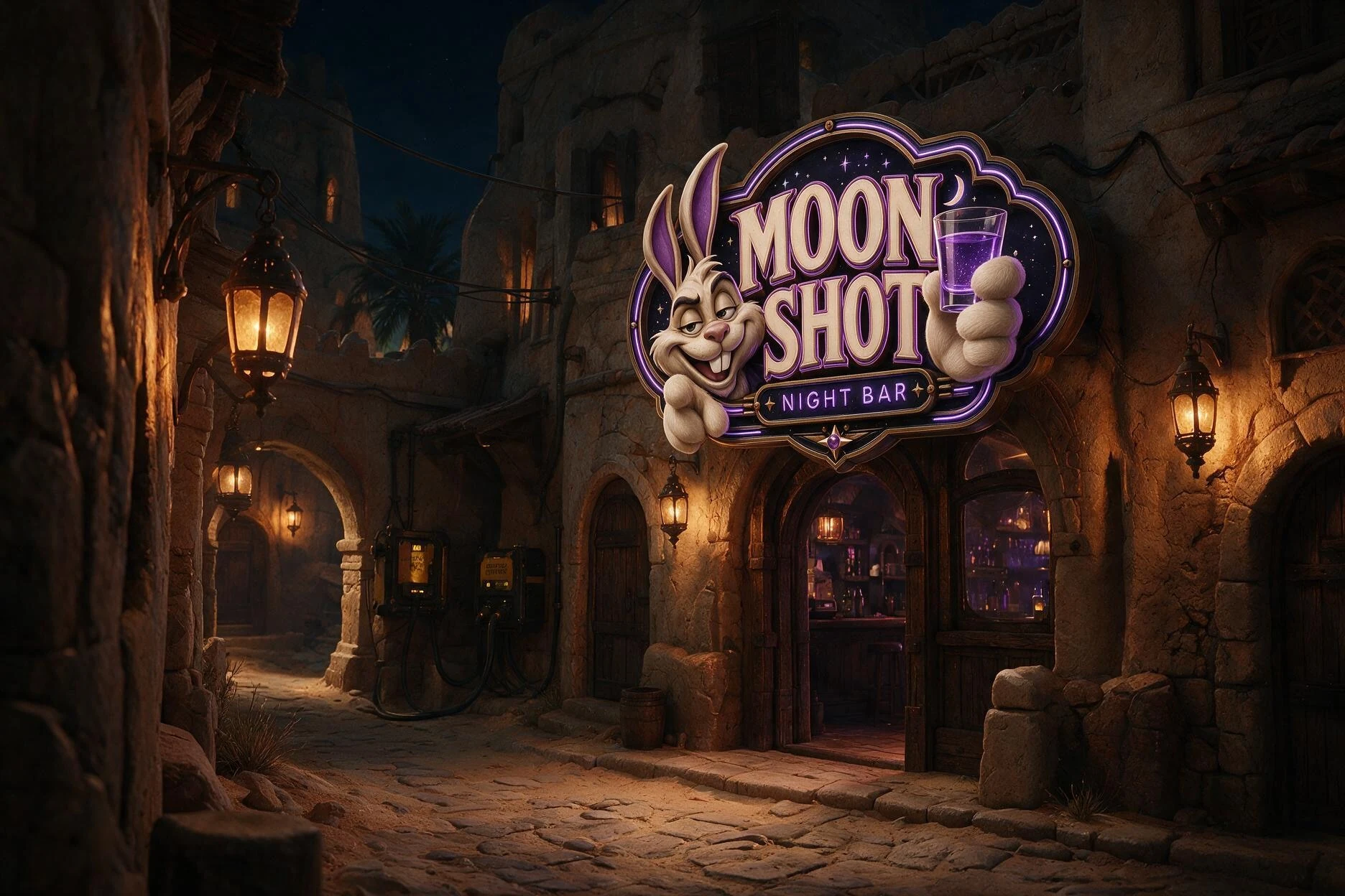 Le Sanctuaire의 골목에서 보랏빛을 내는 Moon Shot 바